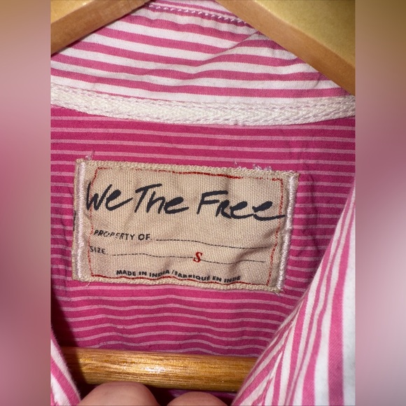 We The Free Pink Stripe Cotton Collar Button Up Smocking Small - Picture 5 of 7
